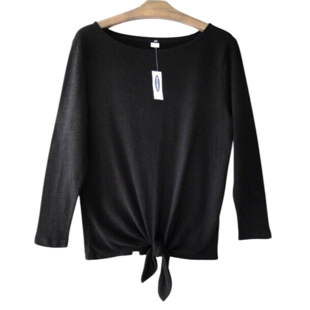😍2/$20 NWT Old Navy Plus Sz XXL Cotton Tie Front Long Sleeve Top Black